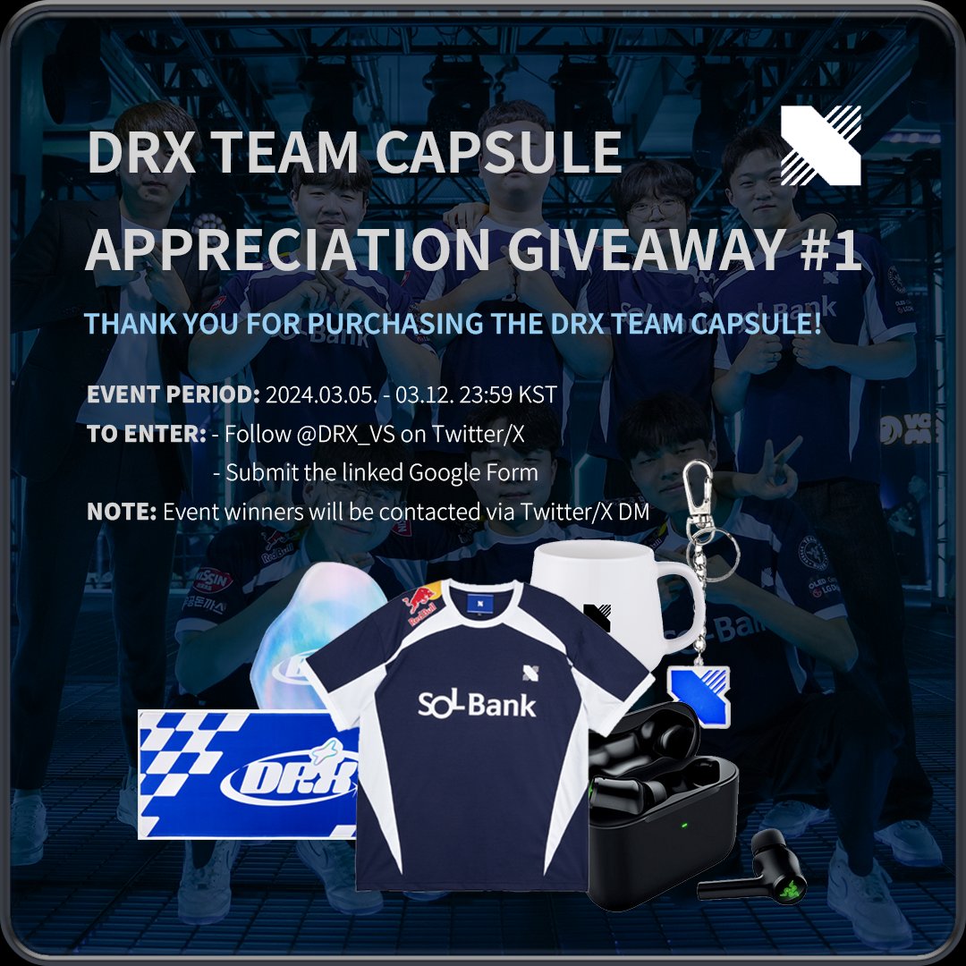 Thank you for supporting us through the DRX TEAM CAPSULE! As a small thank you to all the fans who have bought our capsule, we will be hosting our first appreciation giveaway! 🎁 GIVEAWAY //Radiant Prize// - Signed '24 DRX Spring Jersey by DRX VLRT x 1 //Immortal Prize// -…