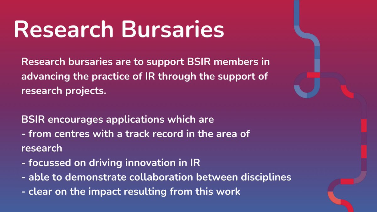 Seeking innovative #InterventionalRadiology research projects! Ideal for "pump priming" initiatives with a focus on innovation &amp; cross-discipline collaboration.
🔍 Looking for originality &amp; clear impact.
Apply now &amp; advance IR! tinyurl.com/25r84xxy

#BSIR #ResearchBursaries