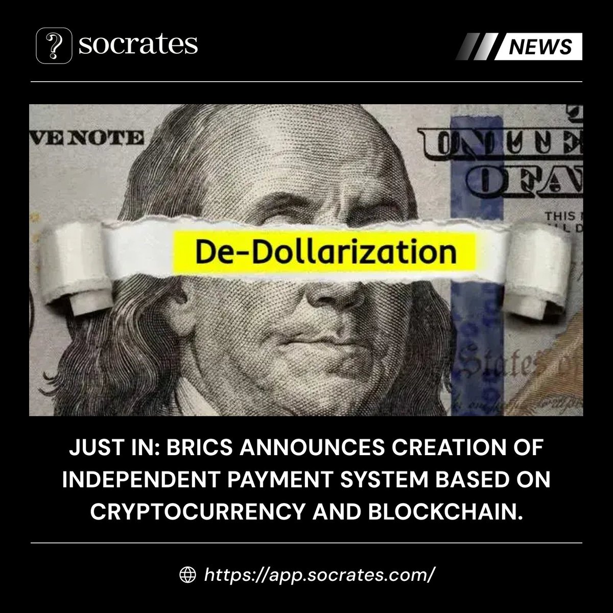 JUST IN: BRICS announces creation of independent payment system based on  cryptocurrency and blockchain. 🔗 Follow @Socrates_Global for captivating  crypto updates. Join our community on Telegram: https://t.co/Lxtz8YpkGb  #Socratescom #BRICS ...
