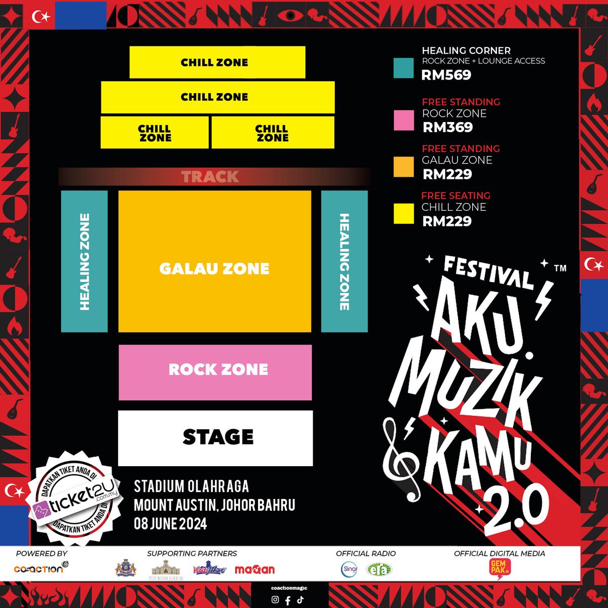 AKU MUZIK KAMU 2.0

📅 8 June 2024
📍 Stadium Olahraga, Mount Austin

🚨 Afgan, Nidji, Feel Koplo, Ella, Exist, Masdo, Iamneeta, Imran Ajmain, Saixse

🎟️ RM229, RM229, RM369, RM569
🔗 ticket2u.com.my/event/30729/fe…