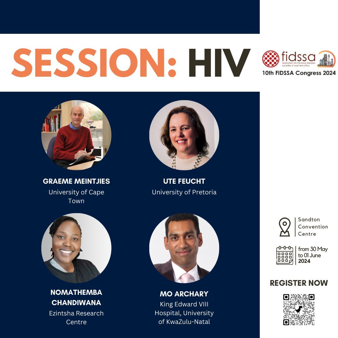 #FIDSSA2024 session on #HIV with @graemein @Thembi_ZA @feucht_ute and Mo Archary. 🎤 Beyond TLD new options and paradigms 🎤 Metabolic complications of HIV 🎤 Infant diagnosis and linkage to care 🎤 Best ART regimens in SA in 2024 Register here! buff.ly/48Cg2Gv
