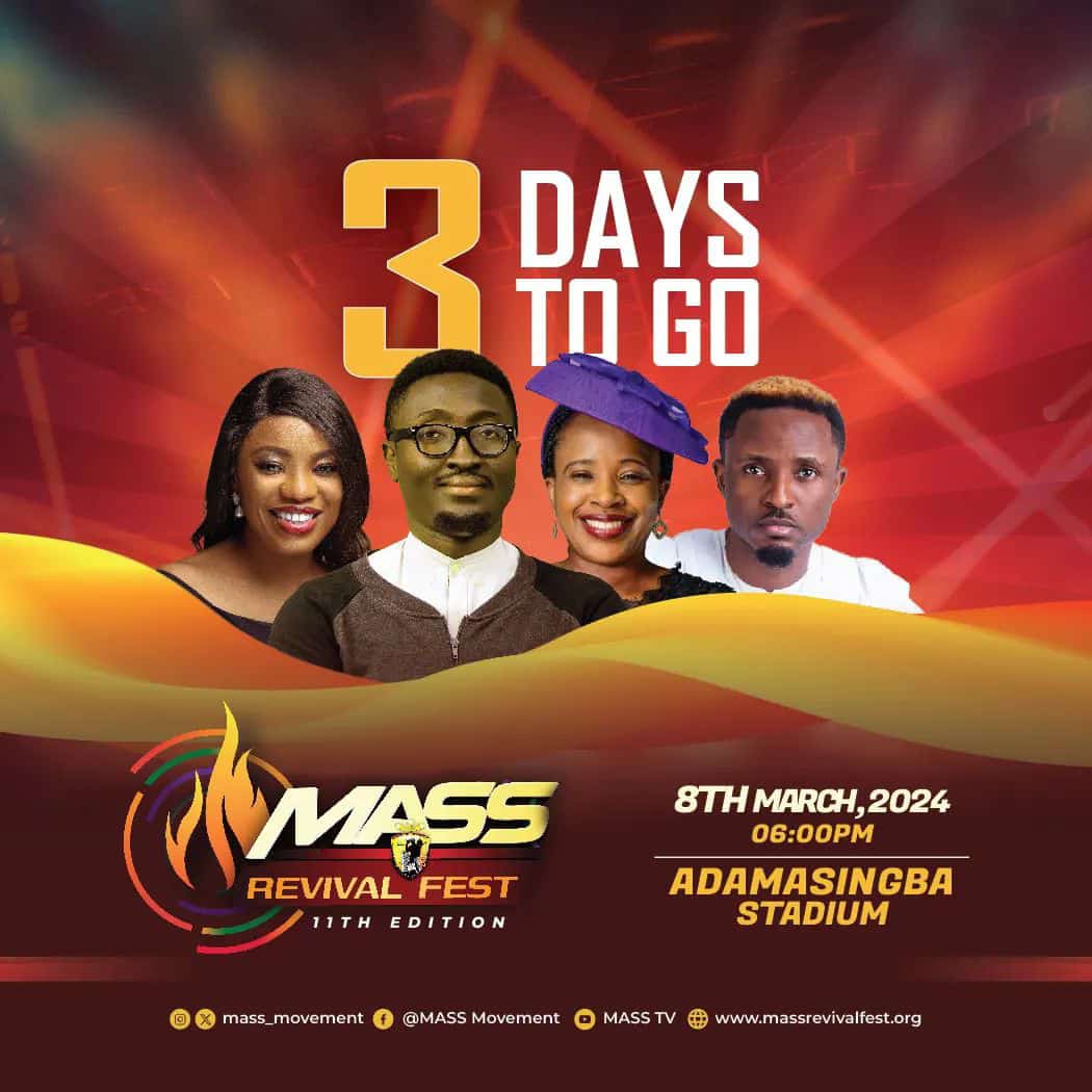 Israel6135's tweet photo. The wait is almost over - only 3 days left. 
Hope your calendars are still marked? Get ready for the downpour of Revival!

#MASSREVIVALFEST 
#Friday8thMarch2024 
#6pmto6am 
#AdamasingbaStadium https://t.co/2It64cWUSF