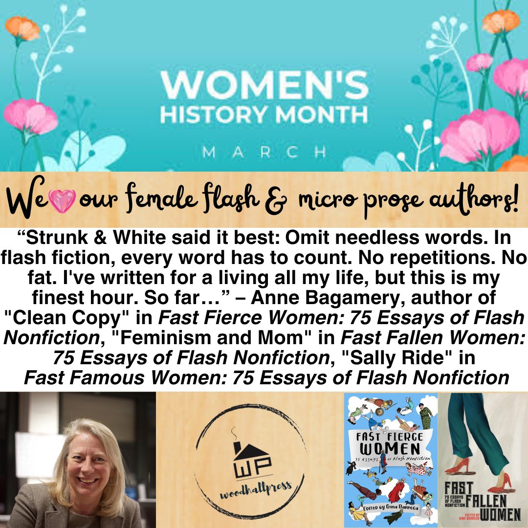 #WomensHistoryMonth thoughts on being a #femaleauthor of #flashnonfiction from @abagamery! Anne's work appears in @TheGinaBarreca's #womensempowerment #anthologies #FASTFAMOUSWOMEN (forthcoming), #bestselling #FASTFALLENWOMEN, & #FASTFIERCEWOMEN: bit.ly/3P2EgTz
#herstory