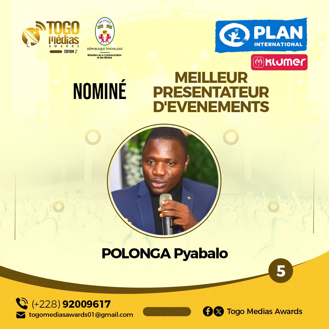 .
Famille, j'ai l'honneur de vous annoncer notre nomination en tant que 'Meilleur Présentateur' au #TogoMédiasAwards. Pour que je remporte la première place, soutenez moi en me votant  via ce lien peu importe votre pays🙏👇 1.klumer.co/KM155/votings/…

 @PlanIntTogo @CommunicationTg