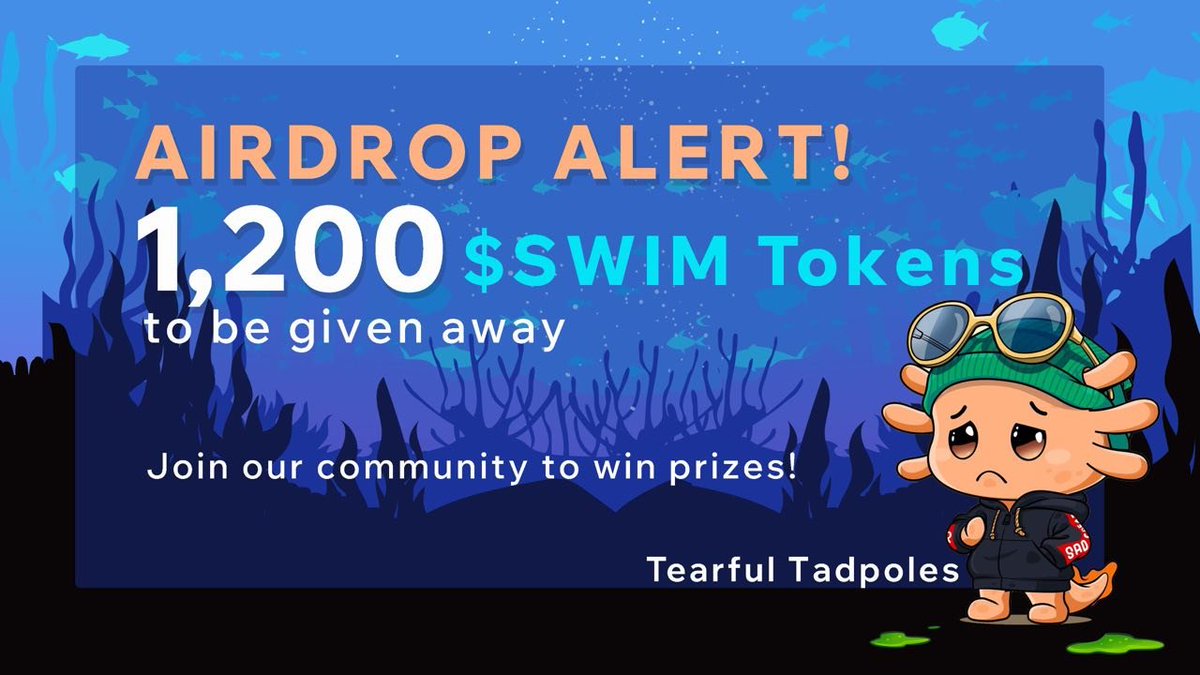 Dive into excitement! 🌊 We're thrilled to announce our $SWIM #airdrop! Win up to 24 $SWIM tokens by completing tasks on @Questn: 
 
- Follow <a href="/SWIM_404/">Tearful Tadpoles</a> on X 
- Like &amp; RT 
- Join our Discord 
- Join our Telegram 
 
Click here to start 👉 app.questn.com/quest/87881802…