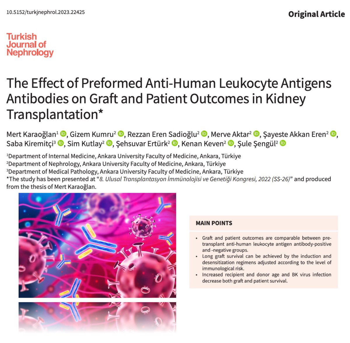 With the guidance of immunosuppression with advanced immunological risk assessment methods, kidney transplantation can be performed successfully in patients with high immunological risk.