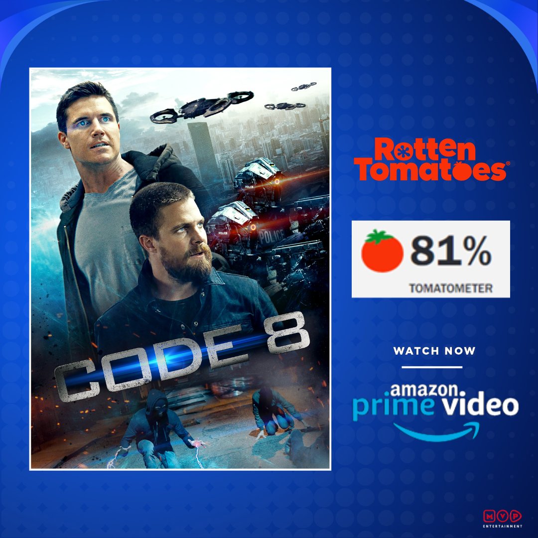 MVPIndia's tweet photo. 'Code 8' has earned an impressive 81% approval rating on Rotten Tomatoes. This electrifying film is not only receiving rave reviews but is also capturing the hearts of viewers. 

#Code8 #Code8Movie #PrimeVideo #OTT  #newmovie #newrelease #scifi #RobbieAmell #StephenAmell https://t.co/KkP8x54nUW
