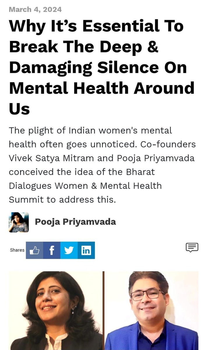 Why Bharat Dialogues? Why we are talking about Women & Mental Health? Here is a piece hosted by our Digital Partners @womensweb featuring our co-founders #WMHSA #WMHSA24 #WMHSA2024 buff.ly/49DlDxF