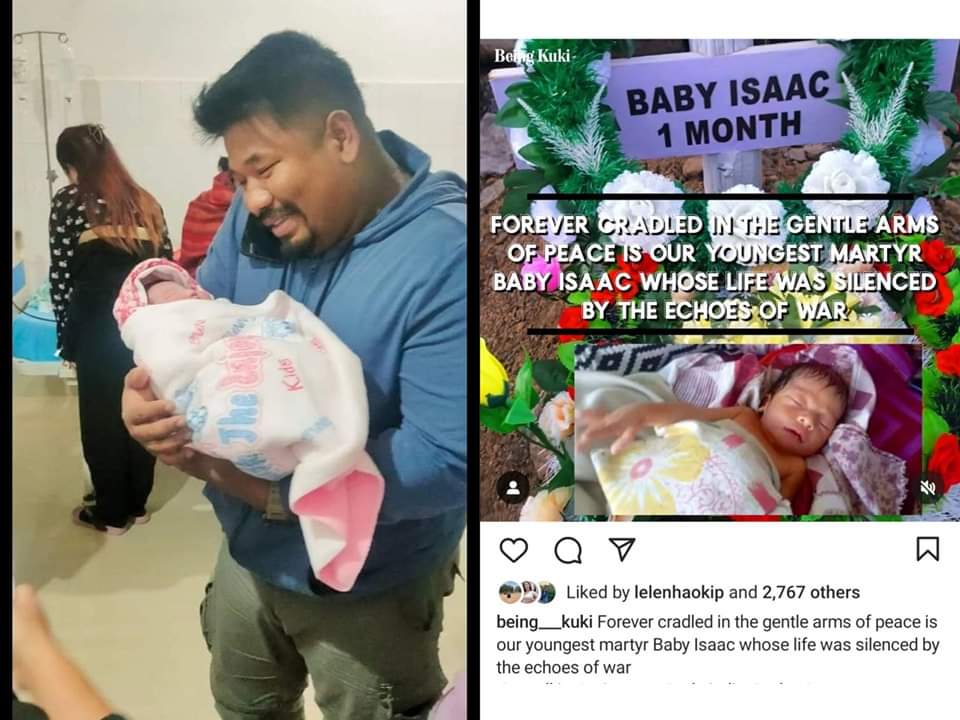 #Picture R -to-L Left: Korunganba holding his newly born daughter with love/caring. Right: Deceased body of 1 months old BABY Isaac who was killed by Korunganba and his party ARAMBAI TENGGOL. #Congratulations Korunganba