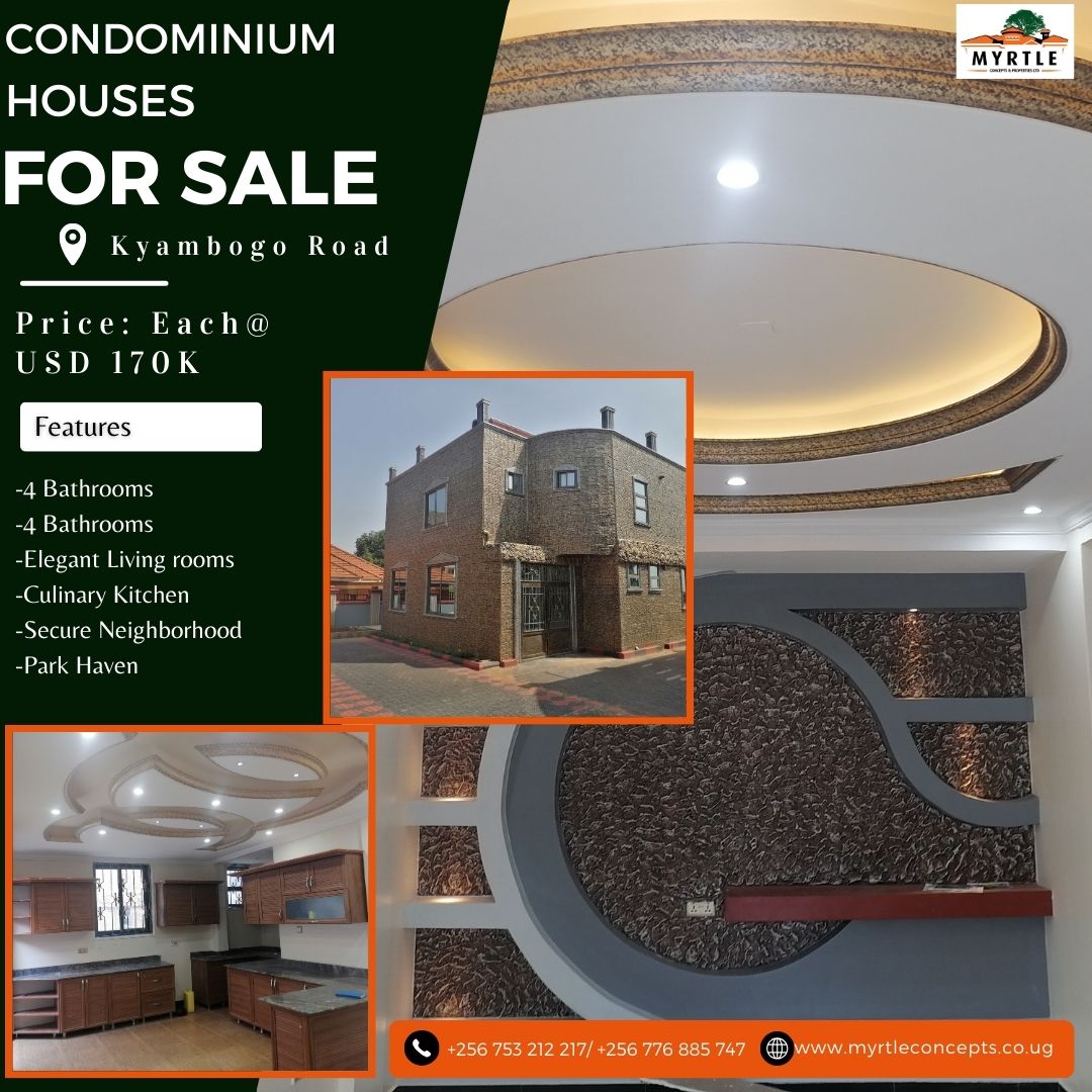 myrtle_concepts's tweet photo. 4-Bedroom Condominium Houses for sale at USD 170K each, along Kyambogo Road. Ready to make your move? Contact us today to schedule a tour & discover your safe haven. Call Us: +256 753 212 217 /+256 776 885747
#MCPUG
#CondominiumForSale #HappyNewMonth
#RealEstateAdvisorOfChoice https://t.co/55FJf2q4vU