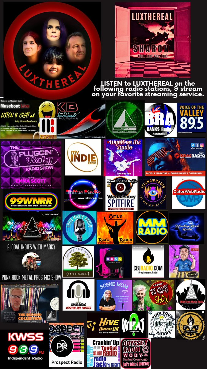 Thanks to the great radio stations & DJs who play LUXTHEREAL & support indie music! #share @luxthereal1 @Valley895FM @KracRadio @RDTVF @record_andy @IndiesWithMarky @Goodmusicradio5 @CBJRadio_com @rossmusichouse @LonelyOakRadio @KDUBRadio1 @itisnowpod #internetradio