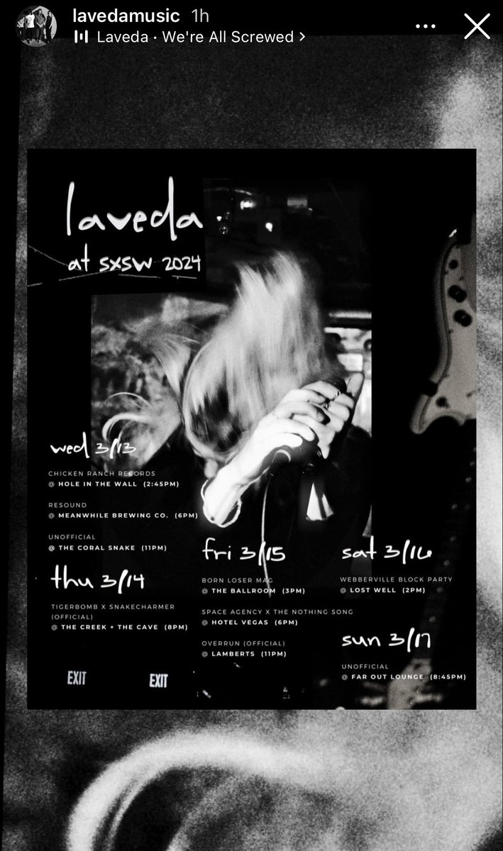9 <a href="/lavedamusic/">Laveda</a> shows in 5 days is exactly why i’m going to <a href="/sxsw/">SXSW</a> next week ☑️😎