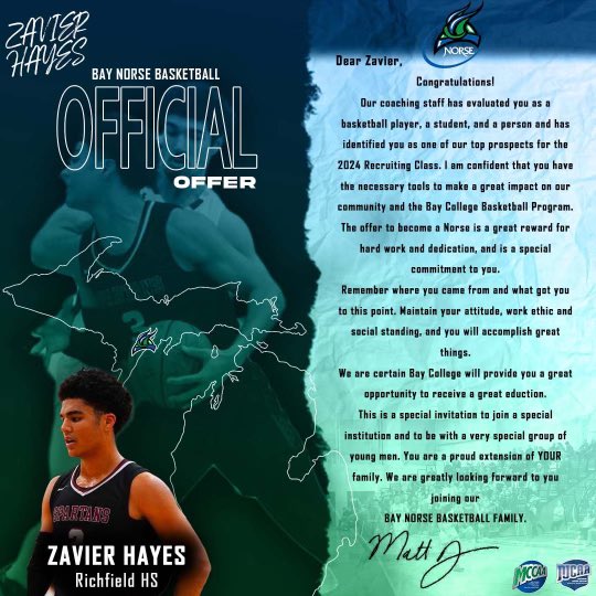 Zavier Hayes (@zavier_hayes) on Twitter photo Blessed to receive an offer from <a href="/BayCollegeBSB/">Bay College Baseball</a>!! #AGTG <a href="/HighRichfield/">RHSBoysBasketball</a> <a href="/BukataHayes/">Bukata</a> <a href="/FreshCoastHoops/">Fresh Coast Hoops</a> <a href="/omar_mcmillan33/">omar mcmillan</a>
Truly blessed and thankful for the offer! Blessed to receive an offer from <a href="/BayCollegeBSB/">Bay College Baseball</a>!! #AGTG <a href="/HighRichfield/">RHSBoysBasketball</a> <a href="/BukataHayes/">Bukata</a> <a href="/FreshCoastHoops/">Fresh Coast Hoops</a> <a href="/omar_mcmillan33/">omar mcmillan</a>
Truly blessed and thankful for the offer!