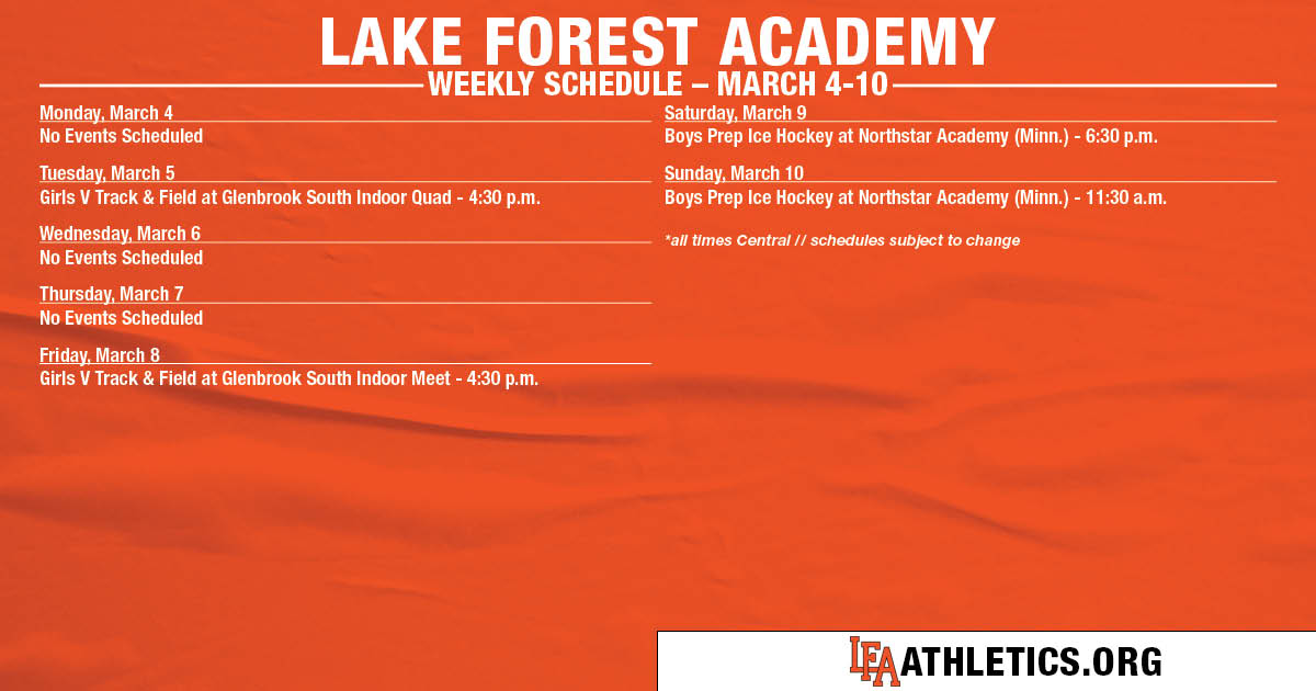 Track &amp; Field travels to Glenbrook South this week with the girls team competing on Tuesday and boys team on Friday. Boys Prep Ice Hockey concludes the season this weekend at Northstar Academy.