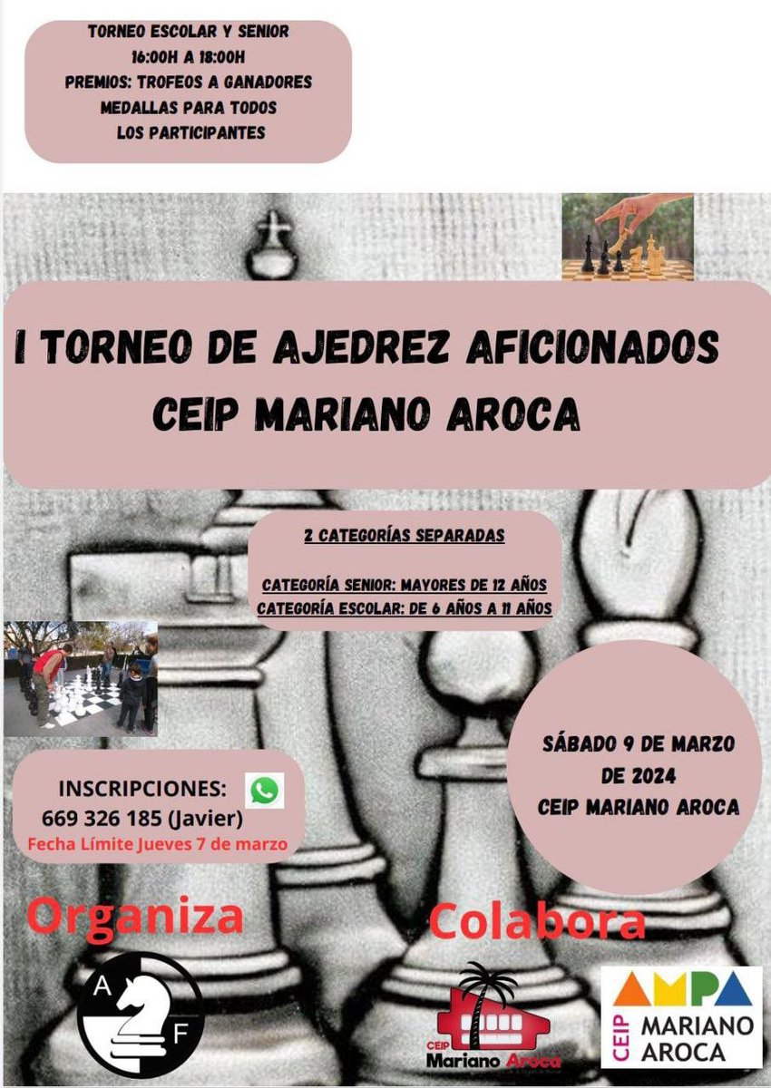 I TORNEO DE AJEDREZ AFICIONADOS CEIP MARIANO AROCA.