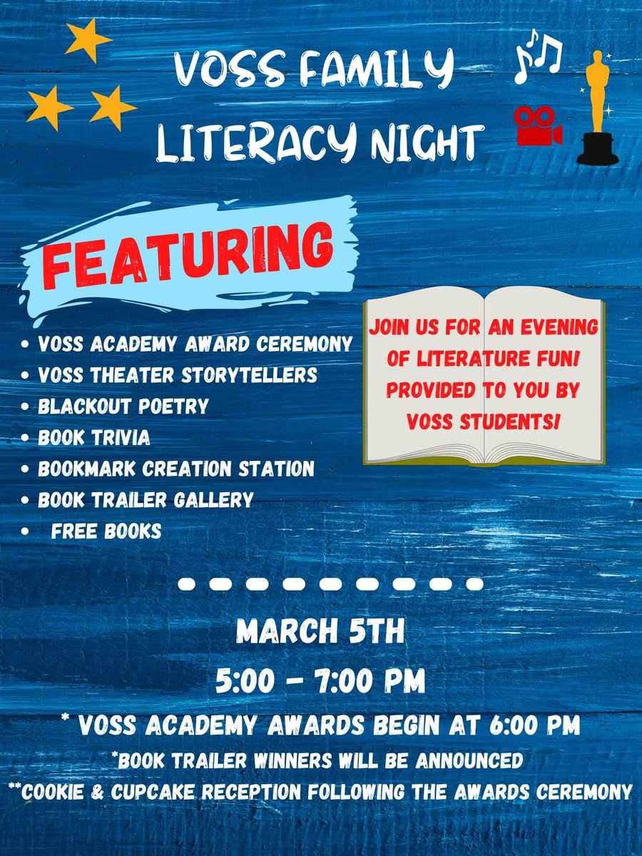 Can’t wait to roll out the red carpet for our book trailer competition and share the love of reading with our <a href="/VossMiddle/">Mark T Voss Middle School</a> Eagles and their families! Come join us! #BoerneISD