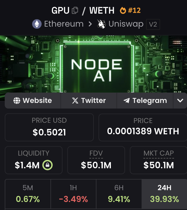 realdogen's tweet image. Check out @NodeAIETH's comprehensive comparison chart where $GPU stands among their competitors. 

50M market cap on the way to 100M+

dexscreener.com/ethereum/0x769…