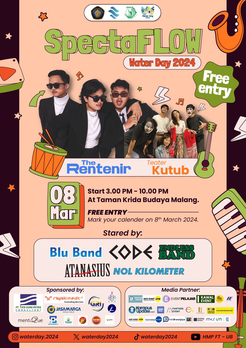 waterdayftub's tweet photo. 🪩🎪Pengenalan Pesta Rakyat🎪🪩

Halo, WD Fellas!🤹🏻‍♀

Akhirnya kita sampai juga nih, pada rangkaian kegiatan selanjutnya Water Day 2024, yaitu SpectaFLOW!🥳 

SpectaFLOW merupakan pesta rakyat yang akan diisi oleh bazar dan dimeriahkan oleh penampilan hiburan yang beragam loh. https://t.co/QZDG0kTagk