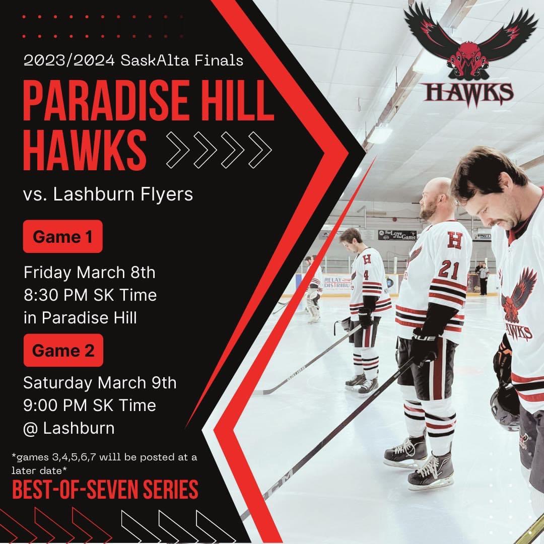 SaskAlta League Finals are set!

Paradise Hill (1) vs Lashburn (2) 

Game #1 Friday in PHIll 
Game #2 Saturday in Lashburn 

Best of 7! 

<a href="/MondayNooner/">Monday Nooner</a> <a href="/SaskForum/">Wicked Deadly Sask Senior Hockey Forum</a>