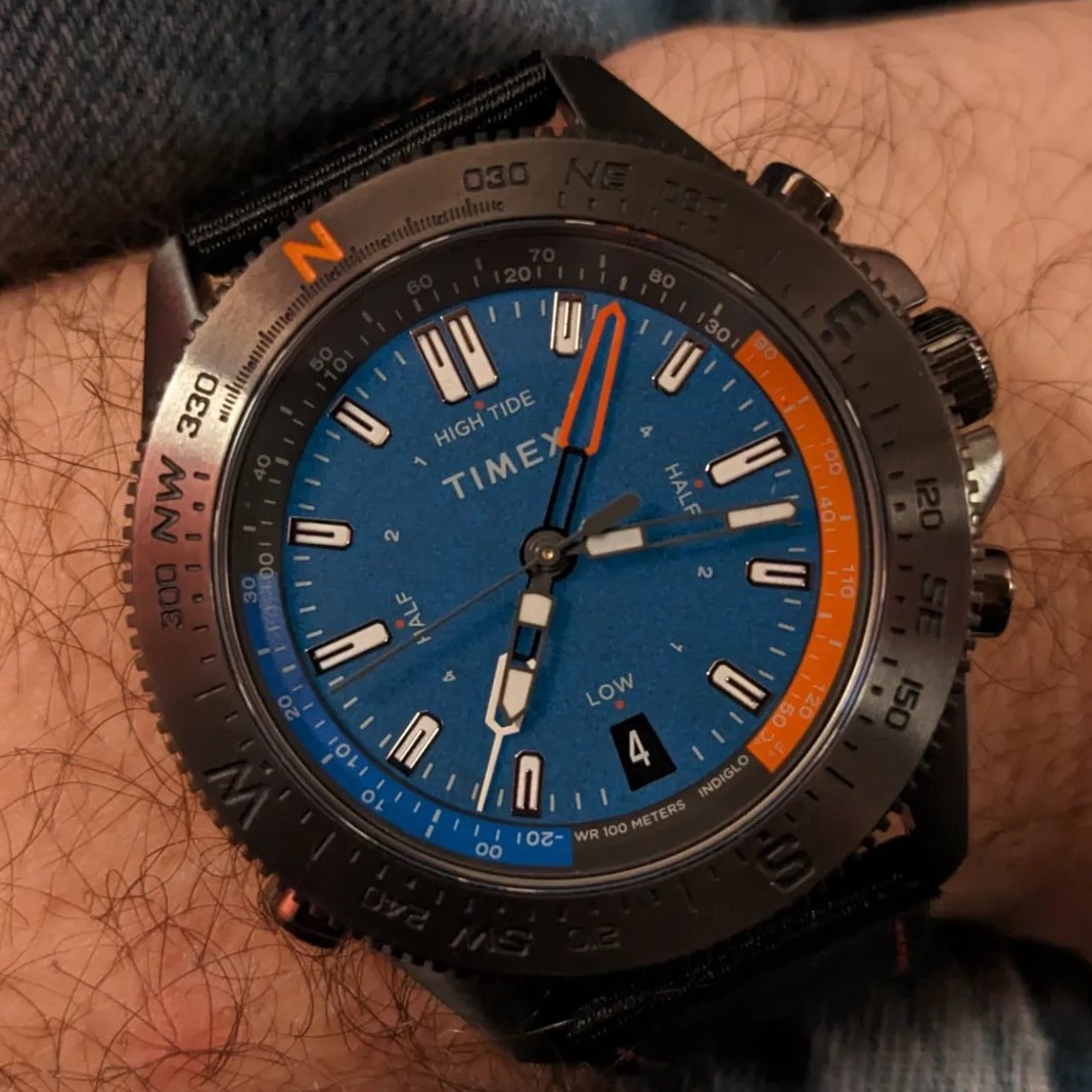Just got this ridiculous watch that can switch orange hand from telling temp, to tracking tides to active compass. Do I need all that? No. But like how it looked - also has light up dial & nice gunmetal finish.