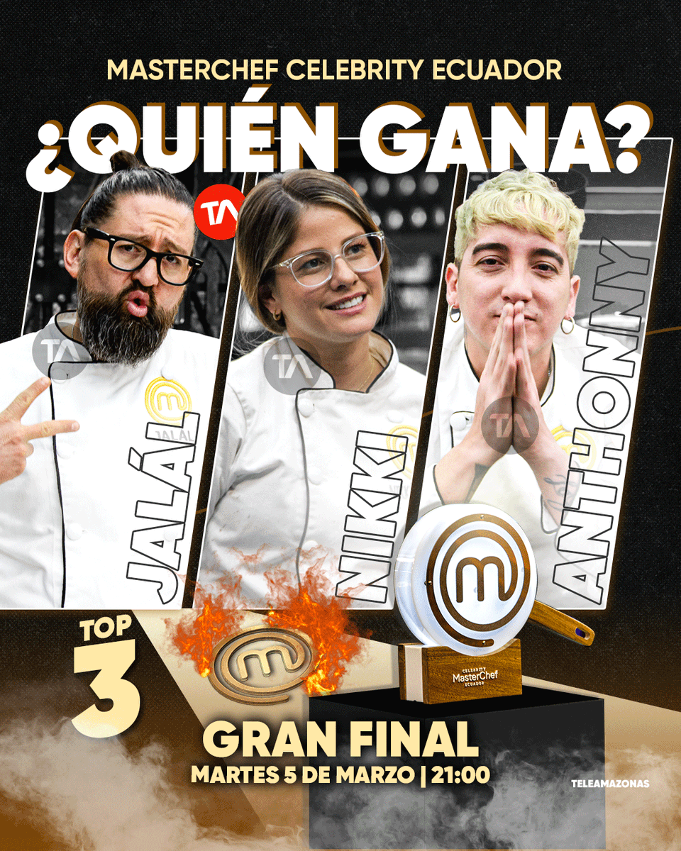 teleamazonasec's tweet photo. #MCCelebrityEc | Jalál, Nikki o Anthonny, ¿quién ganará MasterChef Celebrity Ecuador? Elige a tu favorito  https://t.co/YHNNyWAJ7B https://t.co/3tShmiDPmD