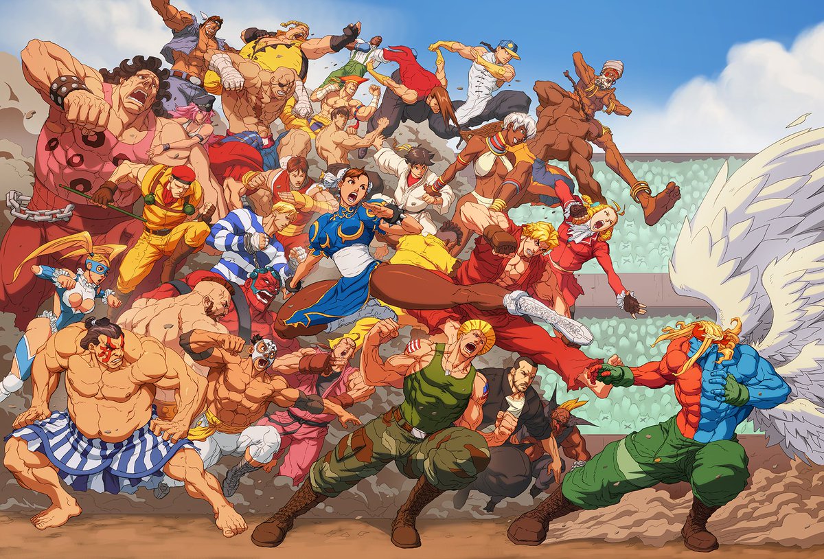 LilFormers's tweet image. A Street Fighter spread I still love by Joe Ng (@TrickyDigits) from Street Fighter Unlimited #10. Alex/Gill VS EVERYBODY! (spoiler, &quot;everybody&quot; is the underdog)