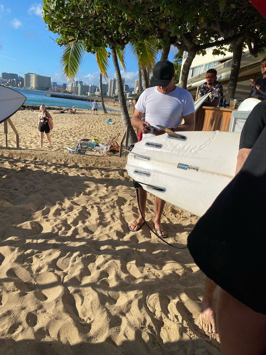 Surfer says tiger shark bit his board while he was in waters of Kaimana Beach. Shark warning has now been posted as 8- foot shark was observed at Old Man’s break. PC: Emma Pepper you can see the teeth marks by the skegs.