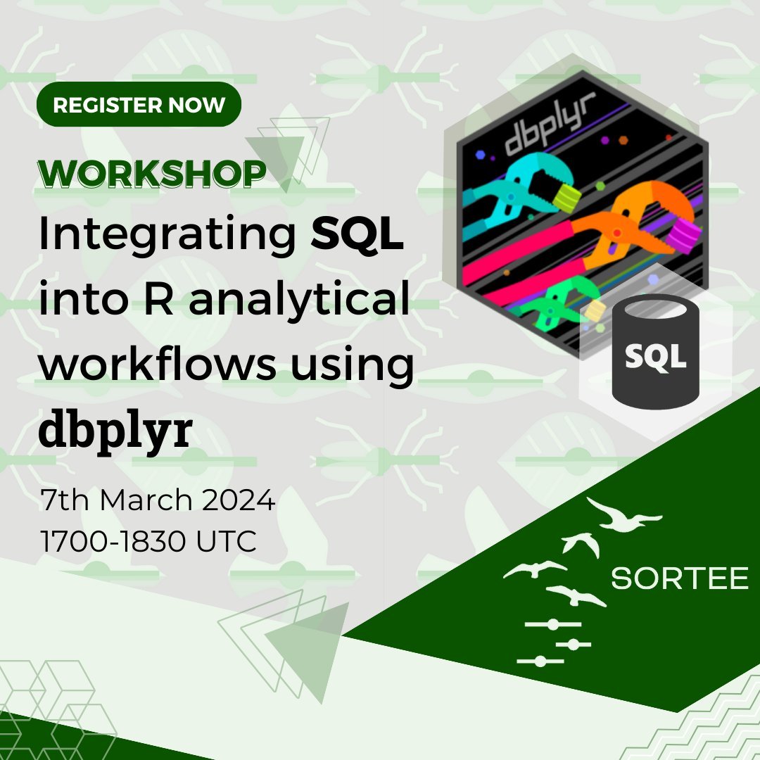 🚀 Don't miss out! Our March workshop on dbplyr is this week! Secure your spot now if you haven't already. Can't wait to see you there! 🎉 Register at i.mtr.cool/qxllanlwzf #SORTEEtools #DataScience #Rstats #openscience