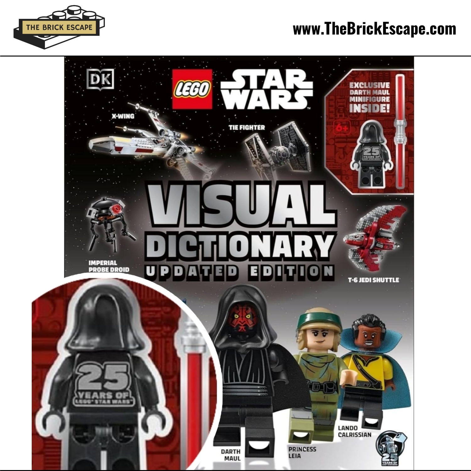 The Brick Escape on X The 2024 LEGO Star Wars Visual Dictionary exclusive minifigure has been revealed 25th Anniversary version of OG Darth Maul with pupils from 1999 with logo on his