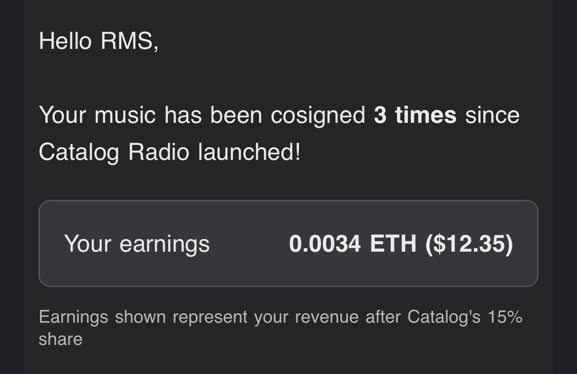 So cool to see this. Gotta tap back in with <a href="/catalogworks/">Catalog</a>, thank you to the team that’s building out artist focused features, and thank you to those that have been co-signing 💙