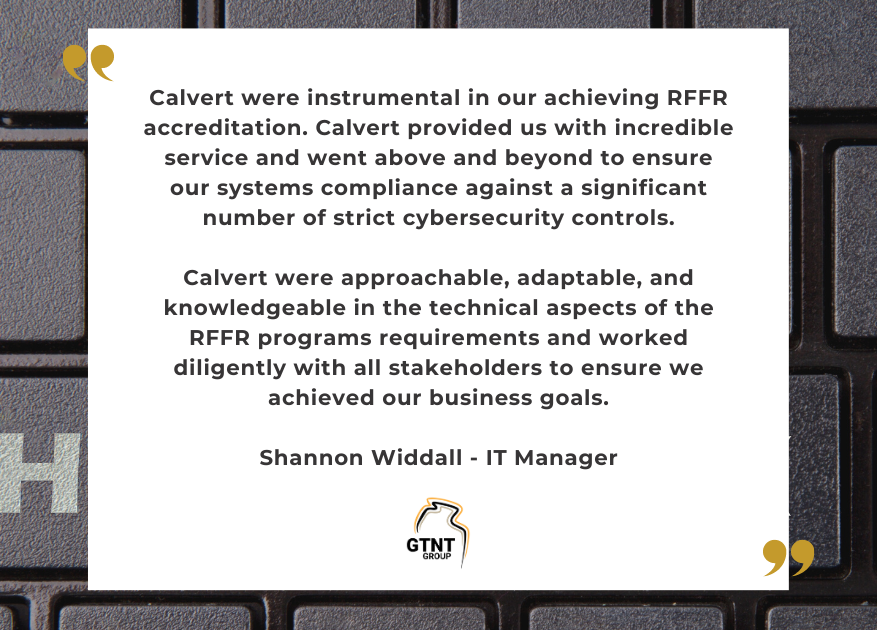 calverttech's tweet photo. Late last year, the Calvert team worked closely with Northern Territory business GTNT Group on Right Fit For Risk accreditation.

Read more:  https://t.co/eYtzaiwuET

#CalvertTech #RFFR #RightFitForRisk https://t.co/9In0sY68jD