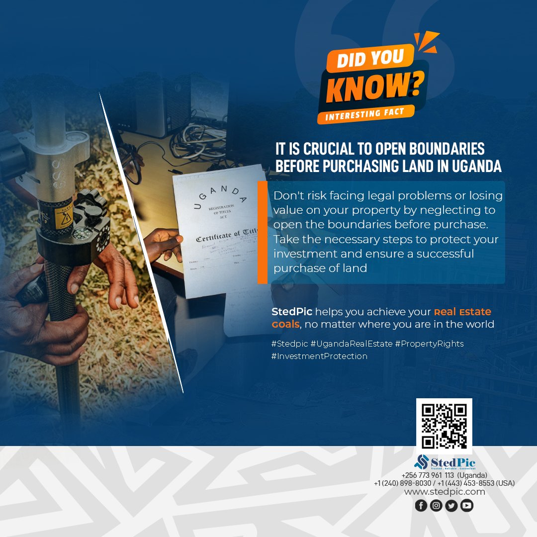 Establish open boundaries before buying land in Uganda to ensure your peace of mind. 🏞️ Maintain distinct property lines to avoid disputes with encroachers and neighbors. 🚧 For an easy route into investing, embrace clarity and steer clear of conflicts. 🗺️