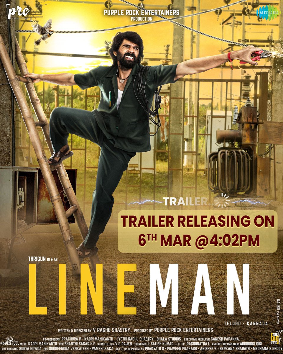 Get Ready To Flip The Switch🔛💡 #Lineman Trailer Drops Tomorrow at 4.02PM 🤩🎬 🎶@ManikanthKadri @madmanfilms26 @raghushashtry @yeti058888 @Thrigun_Aactor @PurpleRockEnte @Ganeshpapanna @Bharath11929112 @NivikshaNaidu @ShanthiSagarHG1 @prachura1 @shri_shu @prakyathspiky