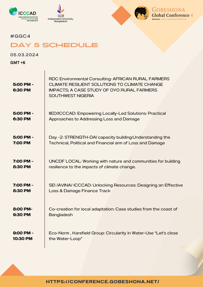 Gobeshona Global Conference 4: Day 5 Schedule It's time to get ready for an exciting fifth day filled with insightful sessions. Here's a quick look at today's schedule! Haven’t registered for the conference yet? You can do so here: whova.com/portal/registr… #Gobeshona #GGC4