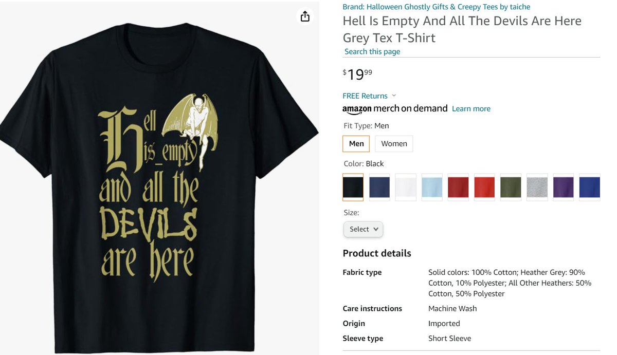 Amazon.com: Hell Is Empty And All The Devils Are Here Grey Text #TShirt #taiche #literaturequotes #literature  #quotes #literaturelover #classicliterature #darkacademia #englishliterature #books #aesthetic #shakespeare #literaturelovers amazon.com/dp/B0B57231NH