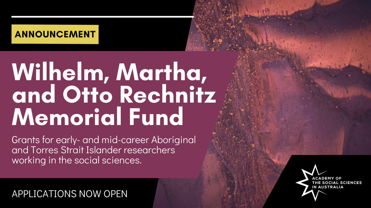 📢GRANT OPPORTUNITY The Academy is proud to manage the Rechnitz Memorial Fund, supporting Aboriginal and Torres Strait Islander scholars in the #socialsciences. Applications are now open for grants of up to $20k (closing 13 May). Find out more: socialsciences.org.au/rechnitz-fund-…