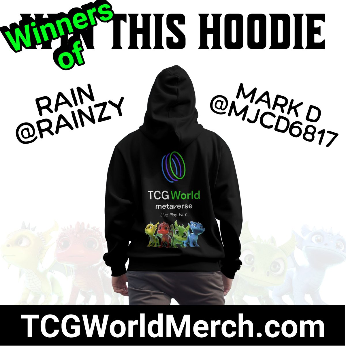 Winner Announcement! A huge congratulations to Rainzy and Mark D on Telegram! You've both won a TCG World Dragon Hoodie. We have emailed you both with instructions on how to claim.  

This hoodie is available right now in our merch store! Link in first comment!