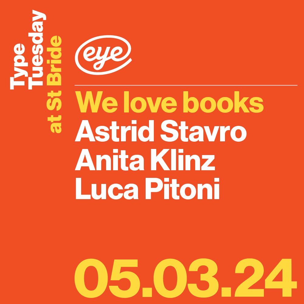 eyemagazine's tweet image. #TypeTuesday tonight, mailchi.mp/eyemagazine/fe…
#editorialdesign #graphicdesign
We love books @stbridelibrary 
Doors open 6:30pm
Last few tickets, bit.ly/We_Love_Books