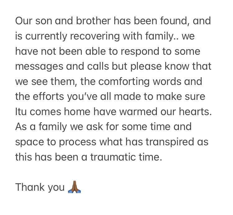 Mokgadi_Mathale's tweet photo. Thank you to everyone for spreading the word and for the support, our brother has been found 🙏🏾 https://t.co/6ihY3YeAmn