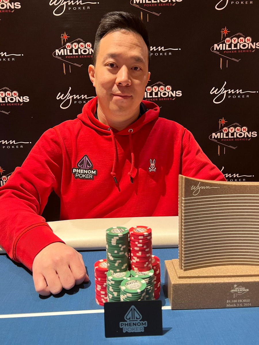 Team Phenom member <a href="/SupanooK/">Andrew Yeh</a> ships the $1100 HORSE today <a href="/WynnPoker/">Wynn Poker Room</a> Wynn Millions

(Andrew also owns a WSOP bracelet in $10k HORSE)

#FearThePatch
