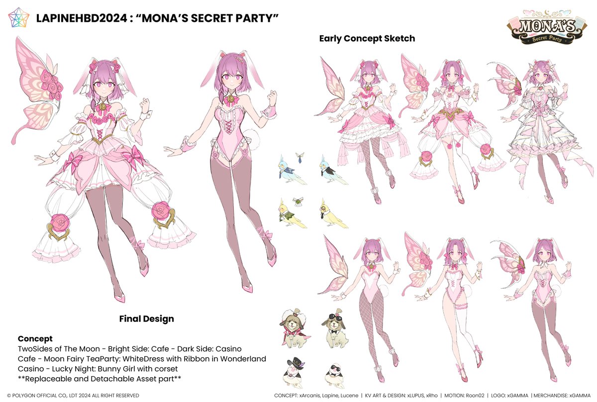 Arcanis_Phriezt's tweet image. #MonasSecretParty2024 
@LapinePLG @LucenePLG

วันพิเศษที่ 4 ปีมีครั้ง 
คอนเซ็ปต์มาจากพระจันทร์ทั้งสองด้าน
ล้อไปกับกลางวันกลางคืน 
กลางวันสดใส ปาร์ตี้น้ำชา 🫖
กลางคืนสนุกสนานไปกับบันนี่เกิร์ลคาสิโน 🂠 
(เป็นการรวมคอนเซ็ปที่ทั้งสองสาวชอบด้วย) 

#PolygonProject #VtuberTH #PLGConcept