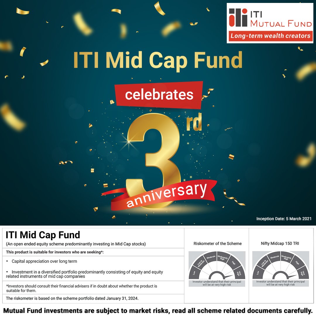 itimutualfund's tweet image. We are thrilled to announce that ITI Mid Cap Fund celebrates its 3rd anniversary. This achievement gives us an opportunity to thank our investors and partners who have shown trust in us.

Invest now - bit.ly/49v6crt

#ITIMutualFund #ITIMidCapFund #MidCapFund