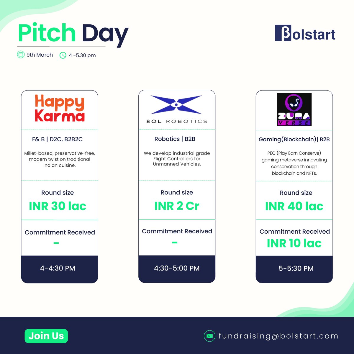 Exciting News- Bolstart's Pitch Day! 🚀

Join us on March 9th at 4 PM for Bolstart's Pitch Day, featuring three incredible startups🤝

Calling all investors and startups

Follow for more!🤝

#bolstart #Deckerstar #InvestorDaily #AmbaniWedding #PaytmStories #JioCinema #Reliance