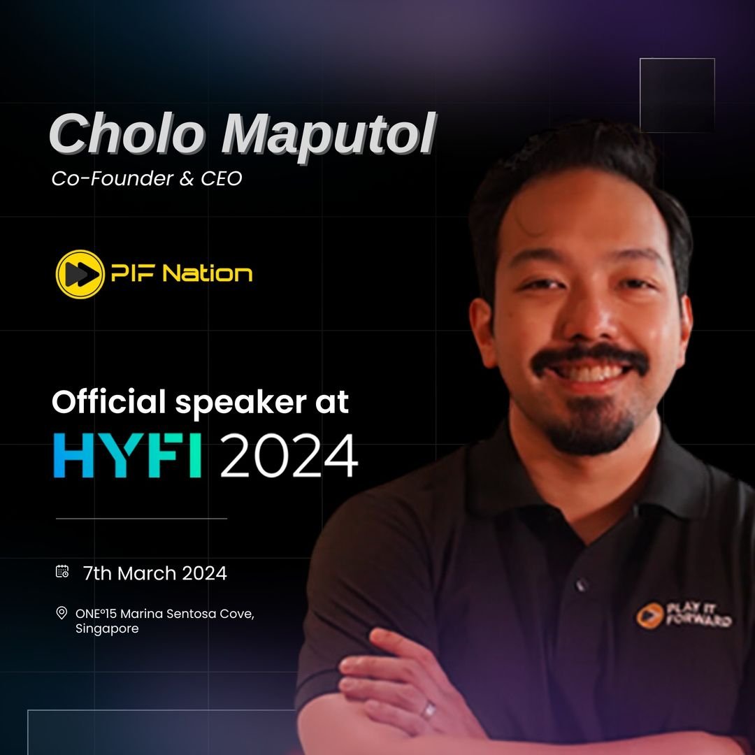 🌟 Meet Cholo Maputol, CFA - CEO and Co-Founder of @PIF_nation on stage at HYFI 2024 Singapore!

🎉 Cholo Maputol is the CEO and Co-Founder of PIF Nation. He has been an active investor in crypto since 2017 and is a passionate believer in the potential of Web3 and Play-to-Earn.