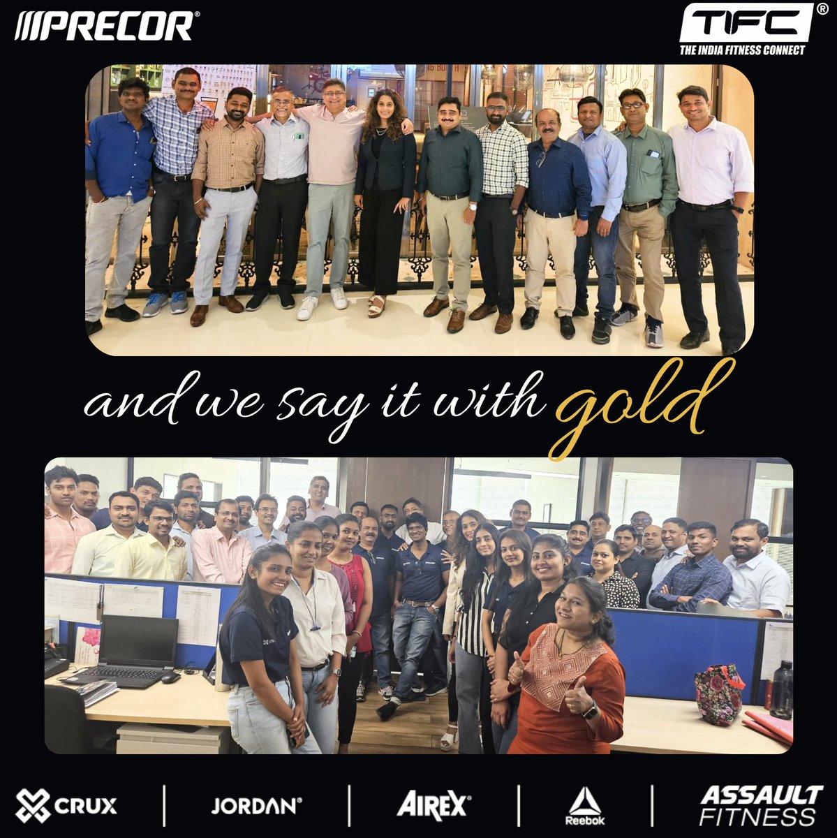 TIFC_India's tweet photo. The Multi-Award Winning TIFC Service team has performed consistently year after year, breaking all previous records!🎯
What better way to show our appreciation…than GOLD!🏅🎉
Here’s to our 24-karat heroes! #theindiafitnessconnect #tifc #TIFC #tifcserviceteam #serviceheads https://t.co/JB4qo1buWz