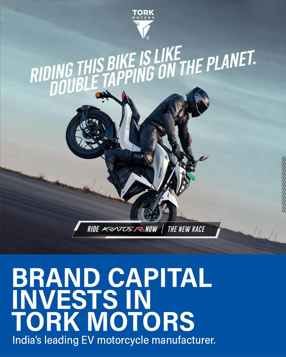 <a href="/BrandCapital1/">Brand Capital</a>  adds Pune-based Tork Motors, founded by Kapil Shelke, to its EV portfolio. 
 KRATOS R, with 150+ km range on ECO+ mode, is it's leading offering. Tork has 50 patents filed and is backed by investors like Ratan Tata and Bhavish Aggarwal. #ElectricVehicles #startup