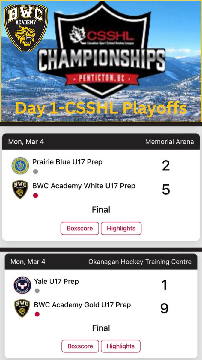 @bwcacademy U17 teams kicked off Day 1 of the CSSHL playoffs with strong performances! #playoffs #bwcfamily