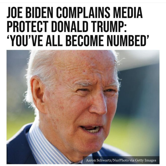 Joe accuses the media of protecting Trump. 🤡🌎