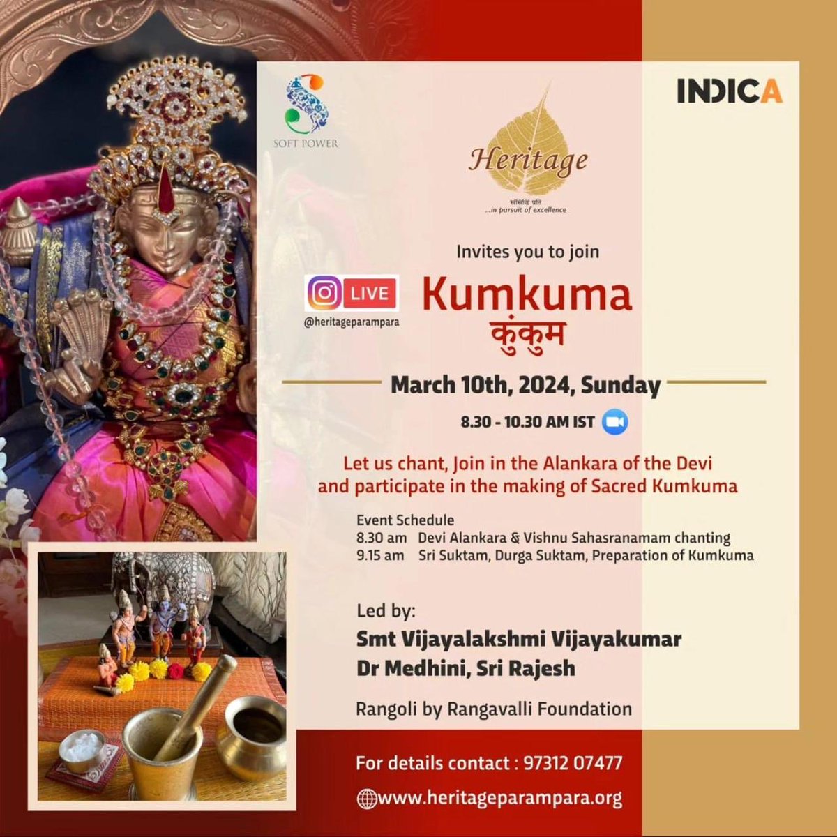 INDICA (@indicaorg) on Twitter photo Join us on insta live for an interesting session on making #kumkuma with organic turmeric & all things natural, doing alankara to the Devi,chanting suktams, doing Rangoli & more
<a href="/IndicaSoftPower/">Center for Soft Power</a> <a href="/vijayalakshmiVK/">vijayalakshmi V</a> <a href="/AparnaMSridhar/">Aparna M Sridhar</a> Join us on insta live for an interesting session on making #kumkuma with organic turmeric & all things natural, doing alankara to the Devi,chanting suktams, doing Rangoli & more
<a href="/IndicaSoftPower/">Center for Soft Power</a> <a href="/vijayalakshmiVK/">vijayalakshmi V</a> <a href="/AparnaMSridhar/">Aparna M Sridhar</a> 