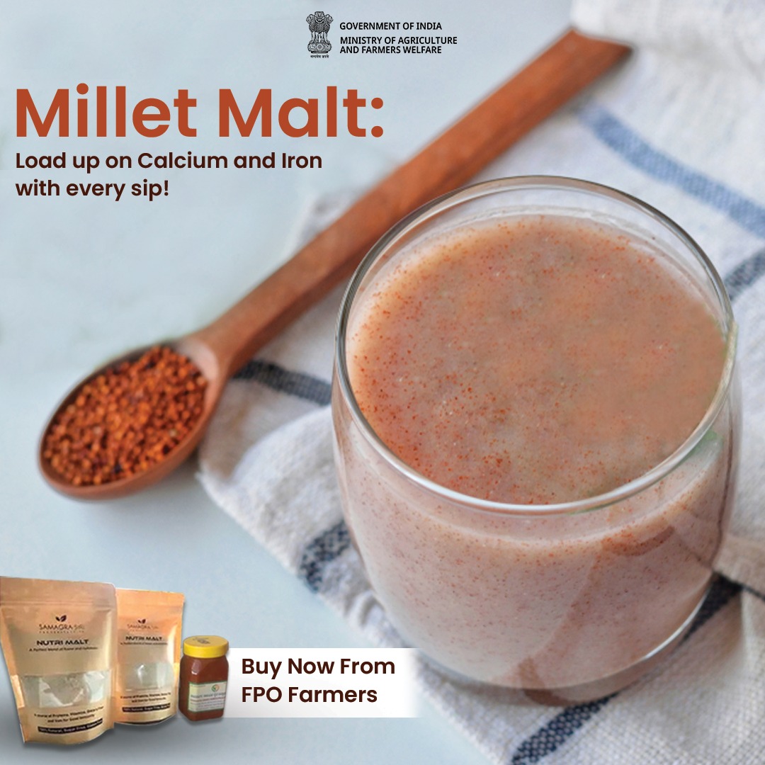 Embrace strength and vitality with nutritious Millet Malt! Packed with calcium and iron, it's the perfect drink for a healthy, energised you! #MilletMagic #NutritionBoost' Buy Now from FPO Farmers @ONDC_Official: mystore.in/en/product/rag… #IYM2023 #ShreeAnna #Ragi #benefits